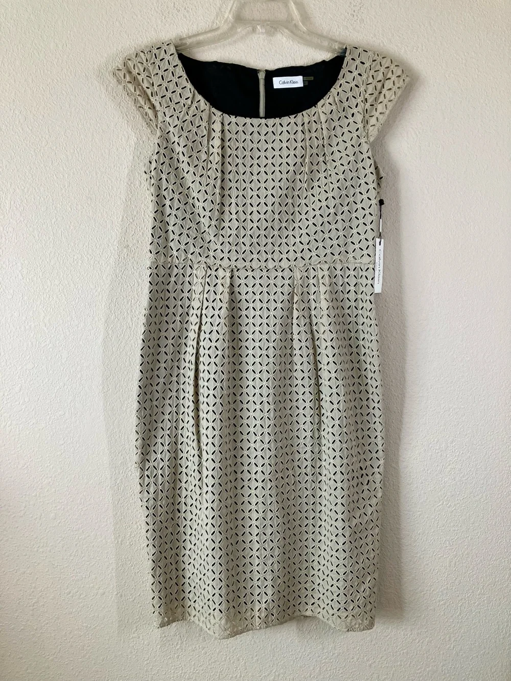 CALVIN KLEIN Eyelet Fit Flare Dress 8 NEW Cap Sleeve Career Wedding Vacation